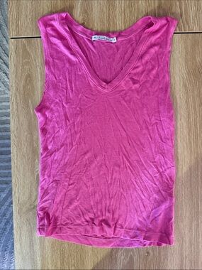 Michael Stars Pink Ribbed V-Neck Tank